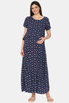 Coucou Maternity Woven Full Length Nightdress With Front Zipper And Discreet Feeding - Navy Peony — thumbnail 2